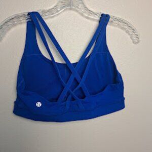 lululemon sports bra women's size 8 blue with crisscrossed straps no padding